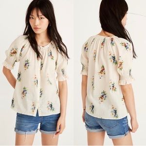 Madewell Cream & Floral Short Sleeve Top - XL
